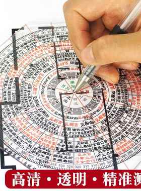 立极尺金锁玉关走马阴阳砂水吉凶加厚专业高精度八边形透明罗盘