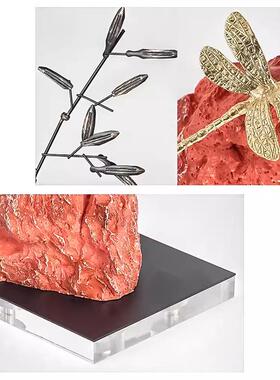 现代新中式创意假山石竹叶摆件售楼处展厅别墅隔断家居软装饰品