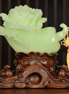 玉白菜摆件招财金蟾三足蟾蜍工艺品家居客厅店铺收银台装饰品礼品