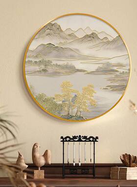 新中式圆形挂画立体鎏金浮雕画玄关装饰画宋代美学客厅餐厅水墨画