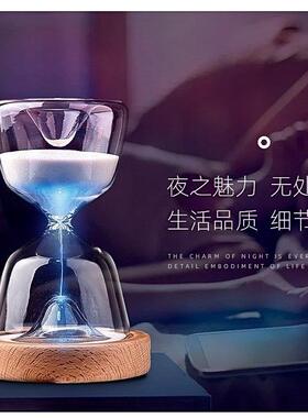 厂家直销玻璃沙漏计时器发光遥控15分钟伴睡灯创意摆件沙漏小夜灯