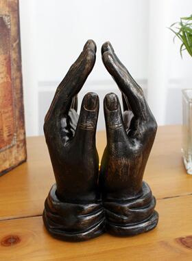 新双手祈祷摆件款创脂树家HG24024L居庭院手掌小意夜灯雕像园艺装