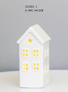 欧式陶瓷房子LED小夜灯摆件饰品创意白瓷圣诞节工艺品礼品