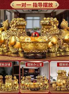 COWOZMZM铜母貔貅摆件客厅聚财纯铜公一对丘貔办公黄室皮店铺