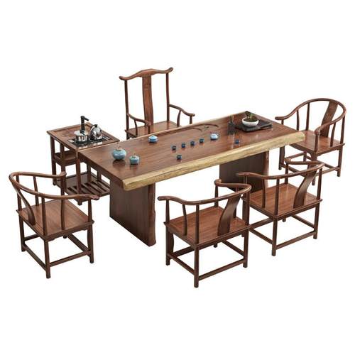 新中式茶桌椅组合功夫实木大班台禅意泡茶全套茶几原木大板桌子 - 图3