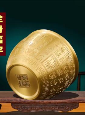 纯黄铜百福缸聚宝盆摆件黄铜米缸全铜存钱罐客 厅家居大号百福缸