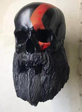 独立站新爆款树脂工艺品带胡须摩托车头盔架骷髅头家居装饰品