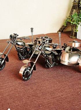 手工制造超帅哈雷偏三轮摩托车模型铁皮金属车模摆设 多款可选