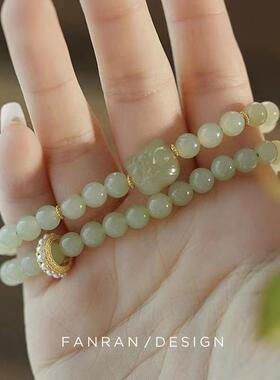 2026天然和田玉手链女晴水玉醒狮款双圈手串轻奢小众青白玉石手串