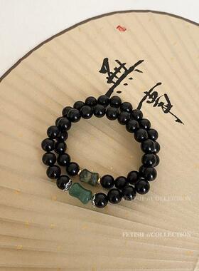 中式设计串珠豆豆手链复古国风高级黑色手串手饰饰品