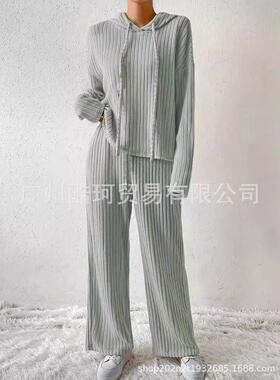 Knitted pit stripe brushed hooded sweatshirt, long sleeved