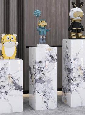 岩板立柱子大理石摆件底座展示摆台放水晶太湖石花架子客厅落地式