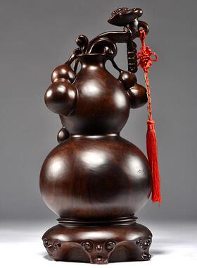 黑檀木雕葫芦福禄摆件实木质家居客厅电视柜送礼装饰品桌面工艺礼