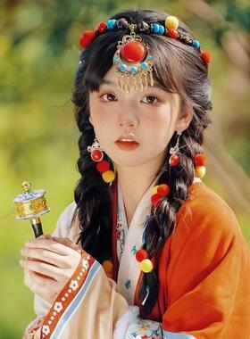 藏族头饰女藏式配饰波西米亚发饰写真覆古蒙古族舞蹈演出服装头饰
