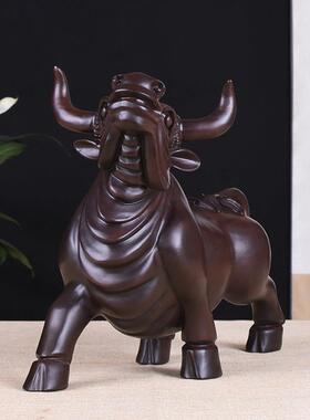 黑檀木雕牛摆件华尔街牛气冲天实木家居客厅办公室桌面装饰工艺礼