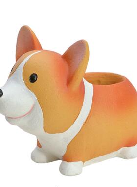 跨境柯基花盆树脂工艺品设计家居庭院摆件可爱柯基花盆装饰品设计