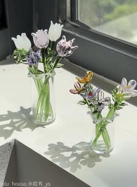 【花有约春不误】蓝玉郁金香永生花手工琉璃花瓶居家桌面治愈摆件