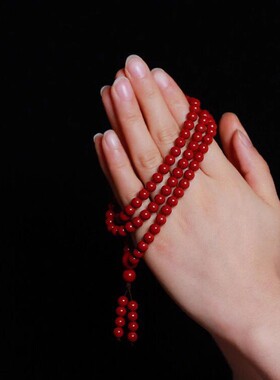 紫金砂朱砂手链紫金帝王砂颗项链男女款本命年朱砂多圈低含量