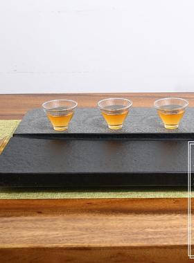 天然整块乌金石头茶盘小号家用简约石头茶台日式排水泡茶石板茶托
