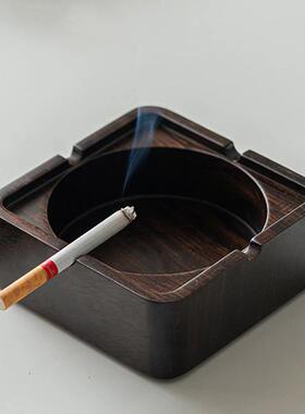 黑檀实木四方烟灰缸带盖家办公防风防飞灰装饰用摆件时尚烟灰缸