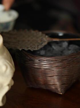 奇竹斋|手工竹编炭筐 茶室木炭收纳篮炭篓碳炉配件装炭桶覆古工装