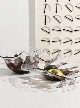 北欧ins风 抽象海草花纹玻璃果盆别墅客厅餐桌高级感装饰果盘摆件