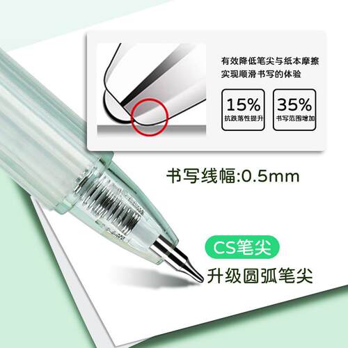 CS容珠真速中性笔SHANDS/无飞白简约黑色按动笔大量干巨能写刷双 - 图0