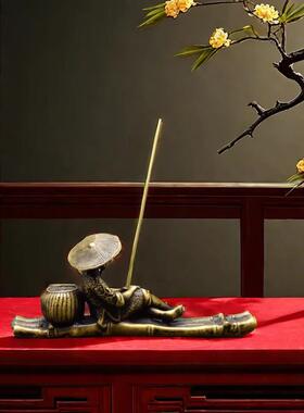 纯黄铜姜太公钓鱼摆件创意复古铜镇纸书法专用装饰品桌面精致铜器