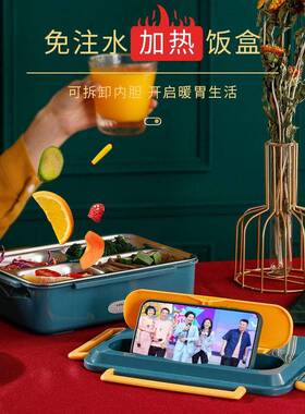 110V220V电热饭盒304不锈钢免注水加热便当盒车载家用加热饭盒