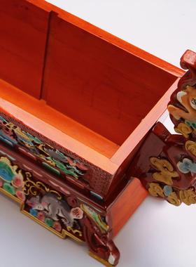 藏式摆件家居供奉彩绘八宝财宝祈玛五谷盒西藏吉祥切玛盒藏族实木