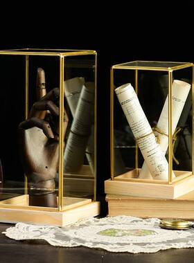 饰轻奢黄玻璃罩摆件装店咖啡厅陈铜列装服品软SXP装饰品客厅摆饰