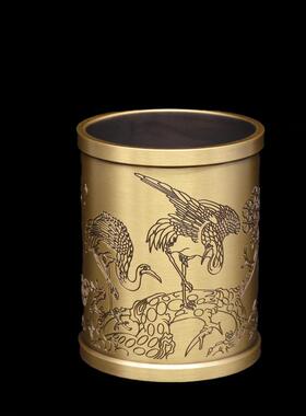 宏达铜雕刻铜黄笔筒文房四铜笔筒宝用福品百筒铜笔摆件