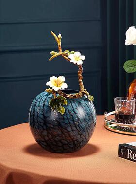 珐琅彩高档花瓶摆件家居轻奢欧式客厅玄关电视柜插花装新中式饰品