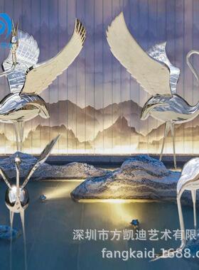 酒店户外公园不锈钢仙鹤雕塑售楼处园区景观布置火烈鸟落地大摆件