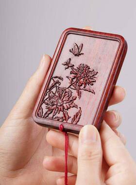 紫檀木复古方镜木雕国风镜子便携随身补妆镜实用小礼物礼品伴手礼