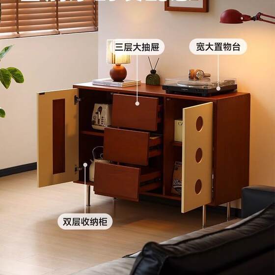 实木餐边柜音响边柜复古客厅餐厅收纳柜多功能储物柜