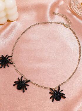 Vintage black spider pendant necklace with collarbone chain