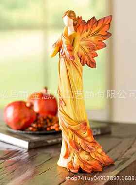 跨境独立站款跪地秋日天使树脂工艺品枫叶天使摆件桌面摆饰
