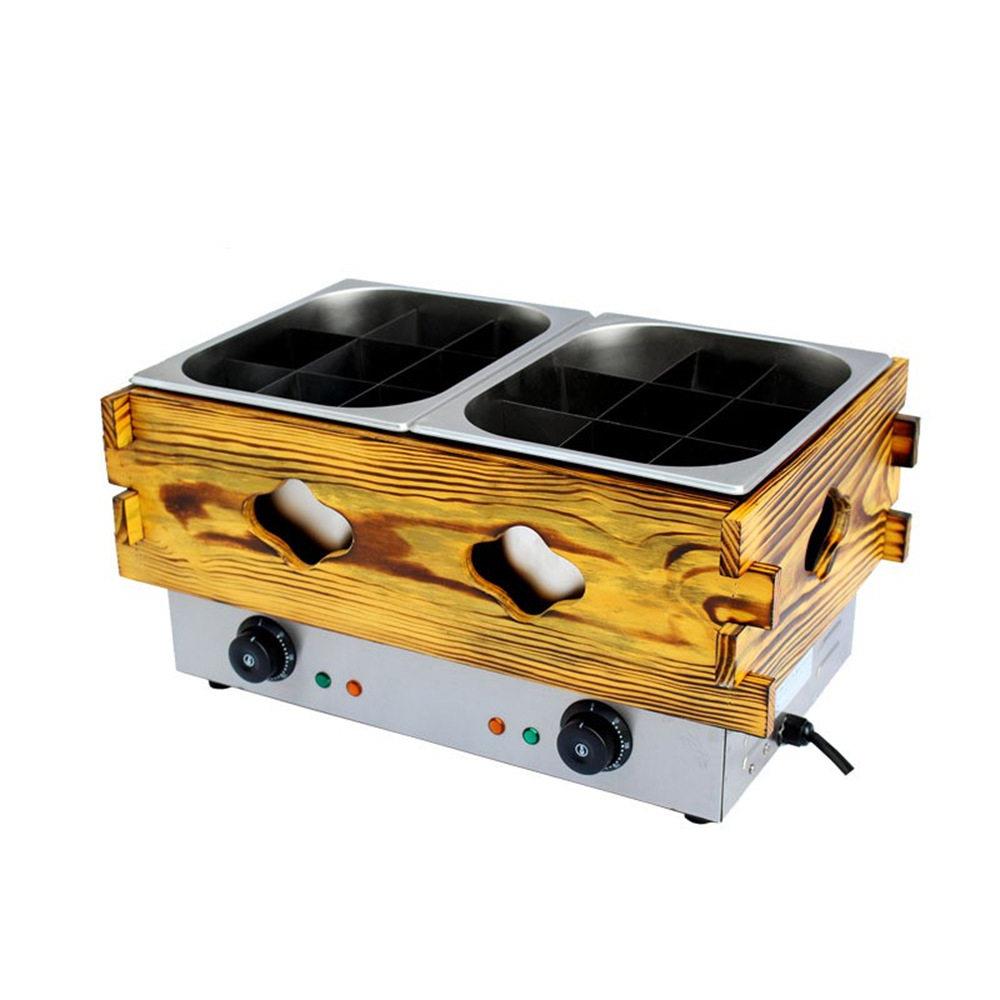 Electric heating/double basin wooden frame oden cooking machine for commercial convenience stores with various combinations of soup pool and noodle cooking oden cooking machine