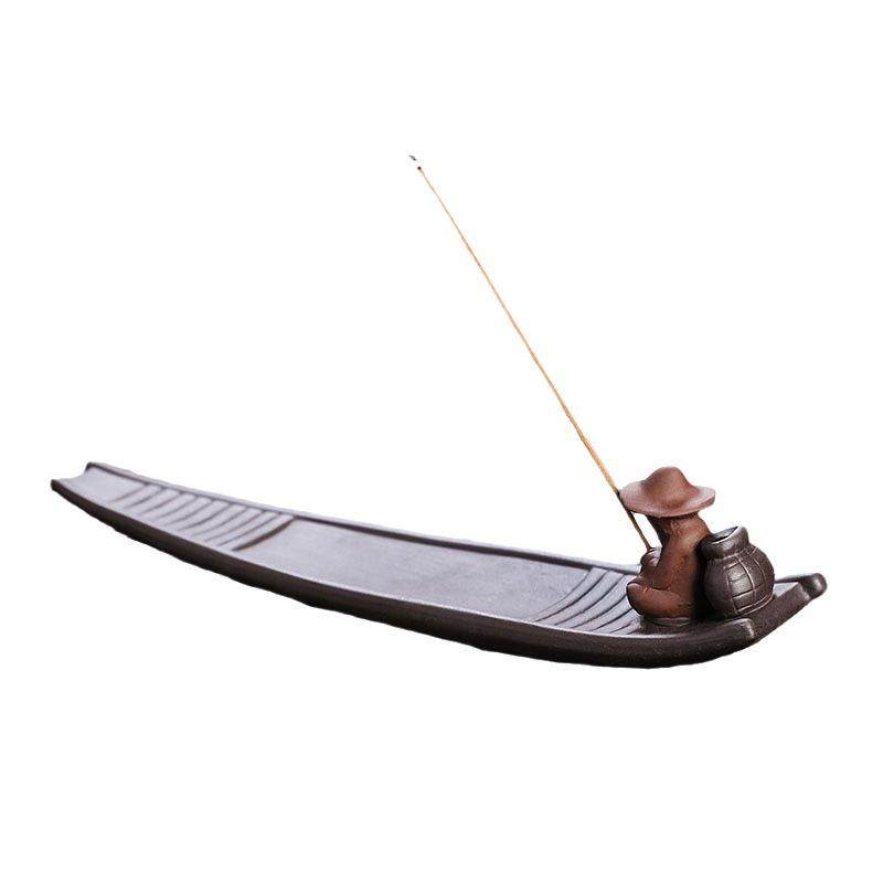 跨境紫砂竹排渔翁线香香炉 创意老翁钓鱼茶道家用卧香炉香座摆件,淘宝优惠券,粉丝福利购,淘宝优惠卷