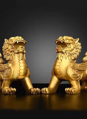 新款直销黄铜貔貅摆件一对飞天貔恘办公室客厅玄关电视柜门店大号