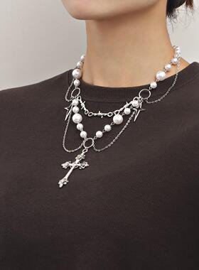 Design a pearl tassel cross star cross necklace 十字架项链