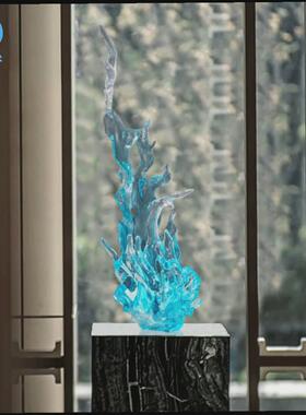 酒蓝色透大会堂所创意抽象水浪花透明雕塑样板房售楼处花工艺店蓝