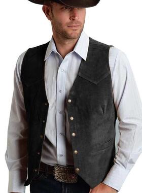 S 79331 Men's Metal Button Suede Vest 商务马甲