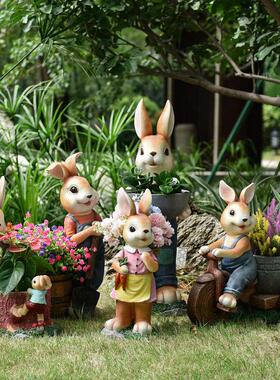 花园装饰庭院摆件卡通彷真兔子花盆户外阳台动物露台院子造景布置