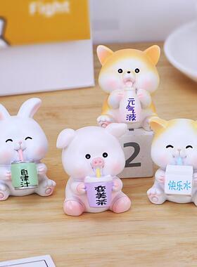 治愈系萌物降临摆件跨境新品树脂公仔可爱动物蛋糕装饰车内饰车载