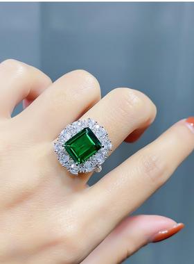 高定进口祖母绿戒指女高碳钻925纯银5克拉轻奢高级感潮冷淡风39