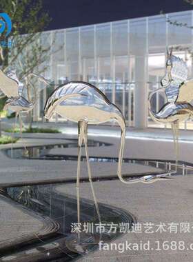 酒店户外公售园不锈大钢仙鹤塑楼处园区仙鹤景观布置火雕烈鸟落地