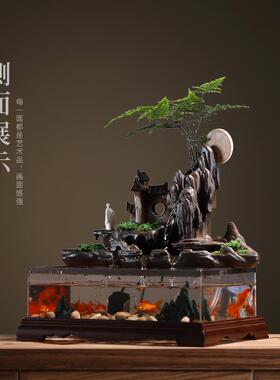 高档环假水鱼缸摆件山喷泉办公流室玄关桌面招财风水轮循装饰开业