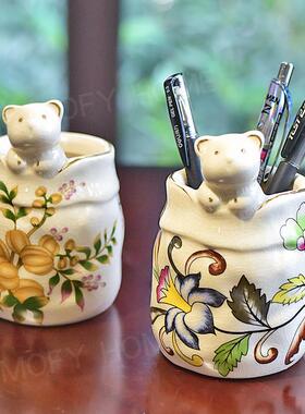 收纳笔筒陶瓷桌面摆件办公室创意收纳筒化妆台收纳盒家居装饰品